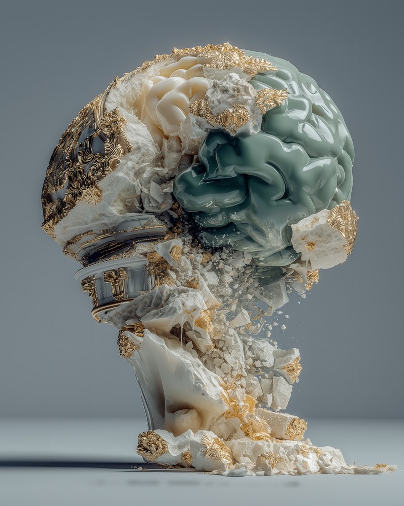 A crumbling brain representing dementia